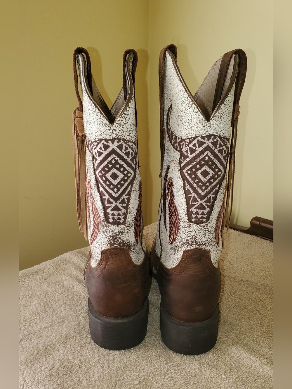 Ariat Round Up Southwest Tassel Cowboy Boots Sz 7.5 - Picture 4 of 7